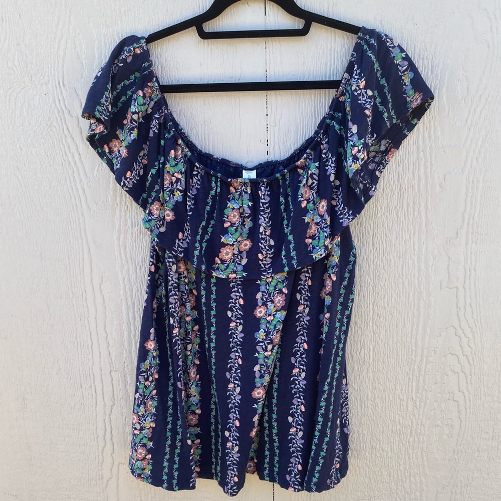 Blue Floral Print Old Navy Off the Shoulder Top